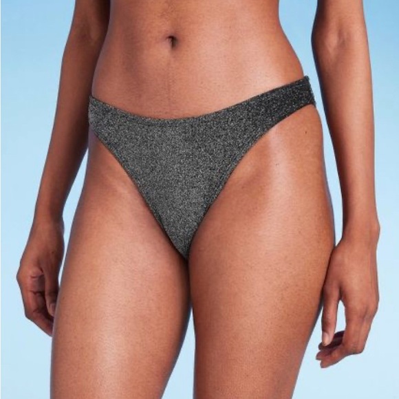 NWT WILD FABLE WOMENS BIKINI BOTTOM CHEEKY BLACK LUREX - Picture 3 of 7